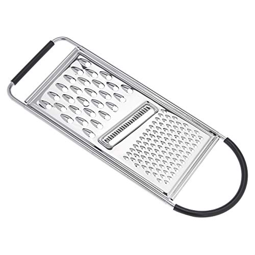 Rallador plano rectangular de acero inoxidable para queso y verduras con mango y base antideslizantes, apto para lavavajillas, Plateado & Negro