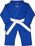 Baby Grappling Organic Toddler Baby BJJ Gi Playsuit, Blue w/White Belt