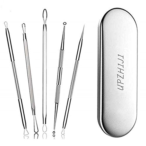 JSDOIN Blackhead Remover Comedone Extractor Tool,Best Acne Removal Kit - Treatment for Blemish, 5-in-1 Professional Zit Removing for Risk Free Nose Face Skin with Metal Case (Blackhead Remover)