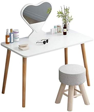 Jjsfjh ハート型のhdミラーとソリッドウッドテーブルの脚の虚栄心メイク