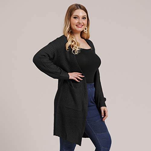 Fainosmny Women Plus Size Knitted Sweater Open Cape Casual Coat Blouse Kimono Jacket Cardigan Winter Ladies Outwear Black - Thumbnail 5
