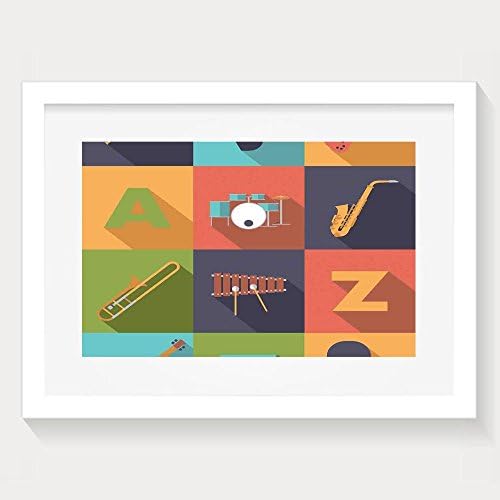 HUANGLING Colorful All Jazz Equipment Set On Flat Design Funky Music Symbols Graphic Decoration Framed Wall Art Prints For Home Decoration White