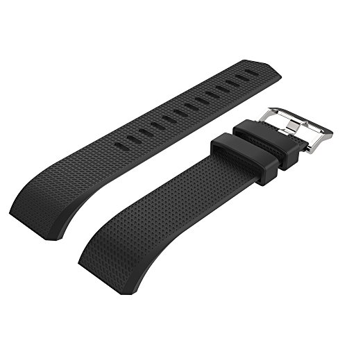 MoreToys Silicone Adjustable Replacement Accessory Sport Watch Band Wrist Strap Bracelet for Fitbit Charge 2 Fitness Wristband (Black)