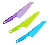Set of 3 Assorted Colors Plastic Lettuce Knives with Serrated Edge