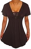 Funfash Plus Size Clothing for Women Slimming Short Sleeves Lace Black Top