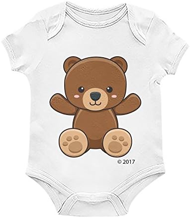 For Babyz Cute Baby Bodysuit Romper Teddy Bear, Unisex Boy Girl, White