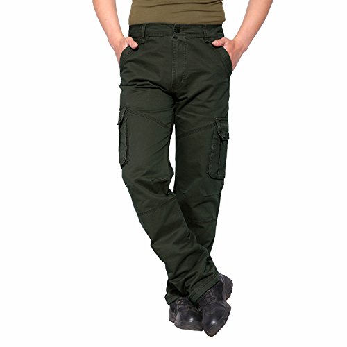EKLENTSON Men's Work Pants Straight-Fit Outdoor Tactical Cargo Big and Tall Army Green - Thumbnail 7