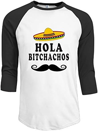 Pingquchan Hola Bitchachos Mens 3/4 Raglan Sleeve Athletic Shirts Casual Tees For Men Baseball T-Shirt XL Black