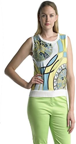 Ally NYC Women's Mossaic Print Sleeveless Sweater - Bright White - L