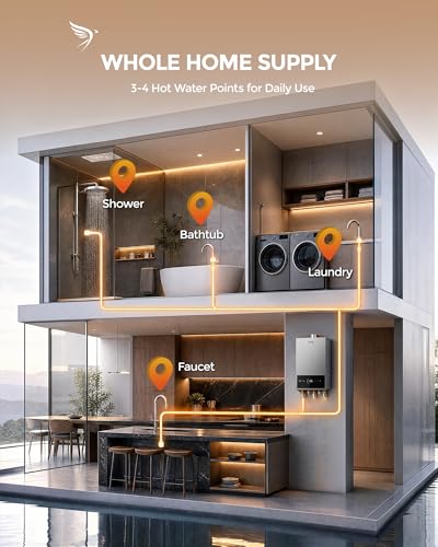 APUS Tankless Water Heater Propane Gas, Up to 5.43 GPM, Indoor Hot Water Heater, 120,000 BTU on Demand Instant Hot Water Heaters with Smart Digital Display, Space Gray