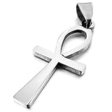 INBLUE Men,Women's Stainless Steel Pendant Necklace Silver Tone Egyptian Ankh Cross -With 23 Inch Chain