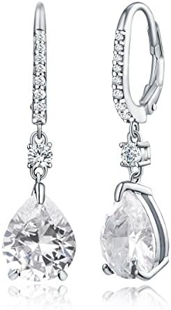 925 Sterling Silver Clear Water Drop Cubic Ziron Diamond Hoop Dangle Earrings For Women