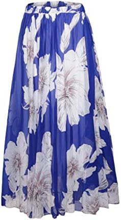 Annflat Women's Floral Printed Frill Chiffon Maxi Skirt