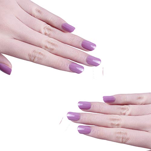 Siusio 96 Pcs Colorful Fake Nails, 4 Pack Lavender Violet Full Cover Square Short UV Coat Artificial Acrylic Nails - Pink Sunset