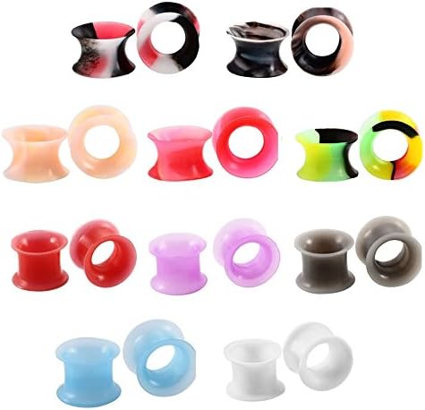 SanMeader 20PCS Mixed Colors Medicine Silicone Ear Skin Flexible Flesh Gauges Ear Plugs Stretchers Expander Double Flared Tunnels Stretching Set Hollow Body Piercing-16mm(5/8)