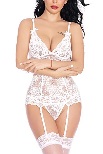 EVELIFE Damen Sexy Reizwäsche Strapse Set Erotische Unterwäsche Dessous Set V-Ausschnitt Spitze Lingerie mit Strumpfband… – Bild 4