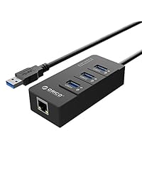 ORICO 3 Port Hub con puerto RJ45 10 100 1000 Gigabit LAN adaptador de red USB para Surface Pro, Windows OS, color negro (hr01 u3)