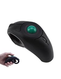 YumQua y 10l Portable dedo de mano inalámbrico integrado puntero láser USB Trackball Mouse para los amantes del portátil de izquierda derecha zurdos (Negro)