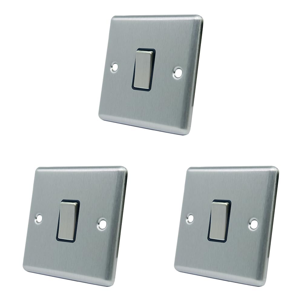 AET CSC1GSWIBS Satin Chrome Classical Black Insert Metal Rocker Switch-10 Amp Single 1 Gang 2 Way Light Switch (Pack of 3)