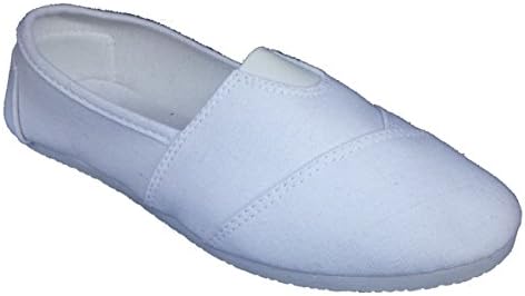 Elegant Women's White Plain Canvas Slip-on Flat Shoes, Espadrille Loafers 7 , M US