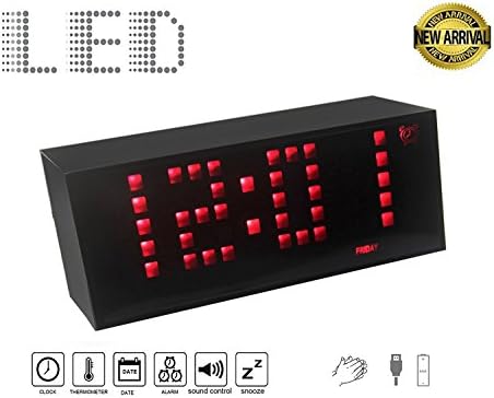 Small Digital LED Alarm Clock Large 1.5" Digits. 2-Display Mode Time 12/24 Day/Date Temperature(°C/°F) Sound-Activate &amp; USB Output Charger Port for iPhone. Power by 4xAA Battery/USB 5V DC (LED Red)