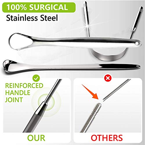 Tongue Scraper Cleaner for Adults Kids, BUVE Set of 4 Stainless Steel and Plastic Tongue Brush Oral Care Kit for Fresh Breath with Travel Carrying Case