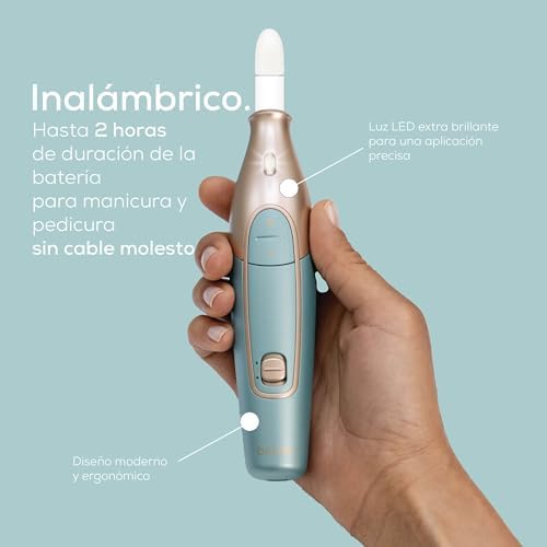 MP 84 Set de manicura/pedicura, lima de uñas eléctrica con batería recargable, 10 accesorios, luz LED, incluye estuche, hasta 4400 rpm, torno de uñas para el cuidado de manos y pies