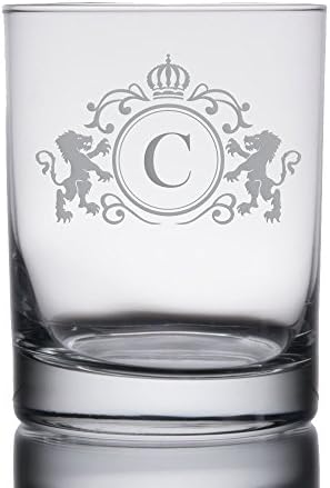 Monogrammed Initial Heavy Base 13.5 oz Double Rocks/Old Fashioned Glass (Letter: C)