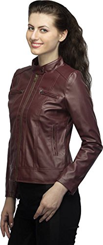 life trading fashionable maroon pu leather jacket for womens and girls
