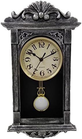 YAVIS Retro/Antique Nordic Grandfather Pendulum Wall Clock,Plastic 41x22x7cm (Brush Silver)