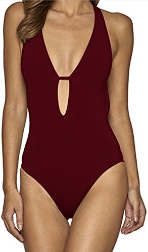 Zero City Women Swimsuit One-Piece Sexy Backless Monokini Bathing Suit Straps (S, Burgundy)