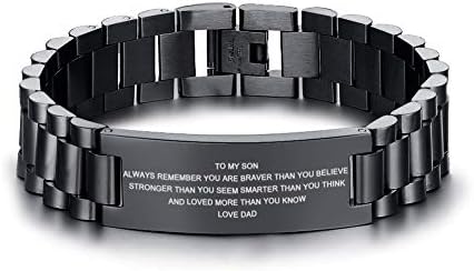 MEALGUET Stainless Steel to My Son Love Mom Courage Inpsirational Wristband Bracelets, Birthday Gifts to Son to Son,Son Bracelet from Mom and Dad,Love Son Gift