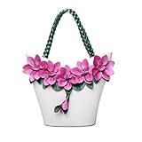 Women Shoulder Bag Handbag Tote Purse PU Leather Crossbody Flower with Weave Handle Bags White By Celsino