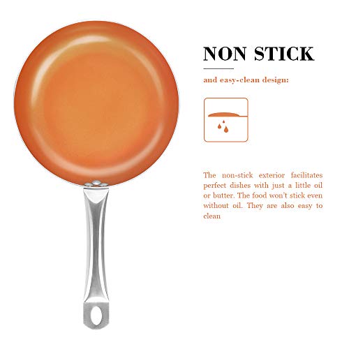 SHINEURI Nonstick Ceramic Copper 10 Pieces Cookware Set, Aluminum Pots and Frying Pans Set, Steamer and Sauce pan with Stainless Steel Handle & Lid, Suitable for Induction, Gas, Electric and Stovetops