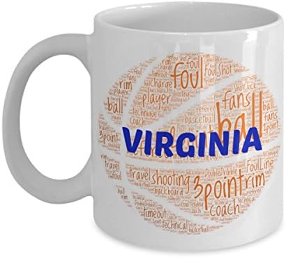 VIRGINIA CAVALIERS Basketball mug – coffee tea cup for college sports fan – ceramic team gift -- NCAA college basketball -- 11 ounce or 15 ounce white