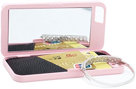 iPhone 6 Plus Case- SUNYI Fashion Hidden Cosmetic Make-up Mirror Wallet Cover Card Slots with Stand Feature Premium PU Leather PC Phone Back Cover Case for iPhone 6s Plus (Pink)