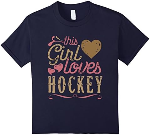 Kids Hockey Shirt - This Girl Loves Hockey Gift Tee Tshirt 10 Navy