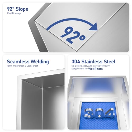 Bernkot Wall Mounted Shower Niche Stainless Steel 45 x 30 x 10 cm Wall Mounted Niche Bathroom Shelf Brushed Silver