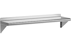 KIETLER NSF Certified 12" x 48" Stainless Steel Wall Mount Shelf with Backsplash, Commercial Grade, 220 lb Capacity for Restaurant and Kitchens.