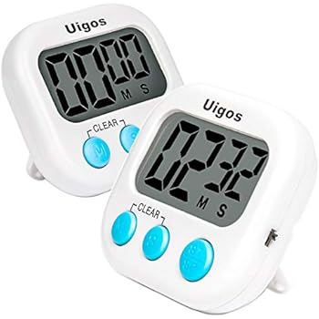 Uigos 2 Pack Digital Kitchen Timer II 2.0 , Big Digits, Loud Alarm, Magnetic Backing, Stand, for Cooking Baking Sports Games Office (White) (2 Pack)