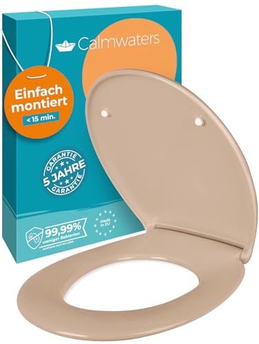 Calmwaters® Premium WC Sitz einfache Montage, Toilettendeckel bis 250 kg, Made in EU, antibakterieller Duroplast, Absenkautomatik, 2 Montage Optionen,