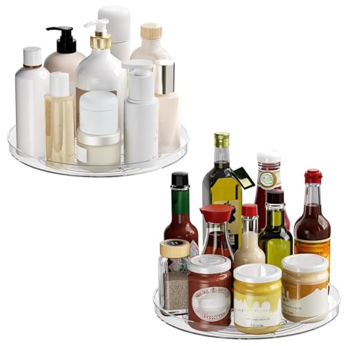 Photo 1 of 2 Pack Lazy Susan Organizer Turntable, Clear 9 Inch Rotating Organizer Tray for Cabinet Table Top, Round Non-Skid Refrigerator Lazy Susan, Kitchen Storage for Pantry Countertop Bathroom, Spice Rack