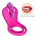 Vibrating Cock Ring, Penis Ring with Double Loop Licking 10 Rotation Speeds Waterproof Medical Silicone Rechargeable Couples Adult Sex Toy (Red)