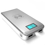 ActionPie Qi Wireless 12000mAH Power Bank with Dual USB Port and LCD Display for Galaxy S6, iphone6 - Silver
