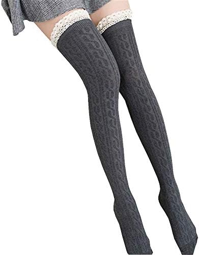 OverDose Women Girls Winter Knitting Cotton Long Socks Leg Warmer Crochet Lace Boot Cuffs Over Knee High Sock