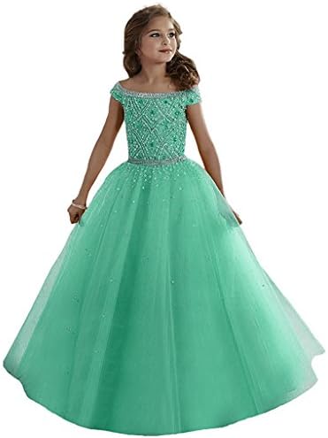 Meilishuo Girls Bateau Beaded Floor Length Pageant Ball Gowns 10,Mint