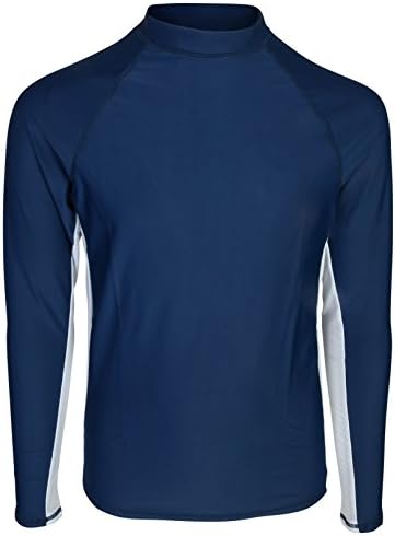 Ingear Swim Boy's Long Sleeve Color Block Rash Guard UPF 50+ Shirt, Navy/White, Large/10-12