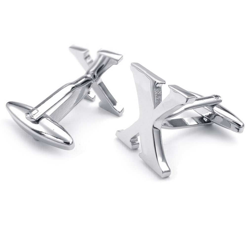 HONEY BEAR Mens Initial Alphabet Letter Silver White Steel Wedding Formal Business Cufflinks (X)