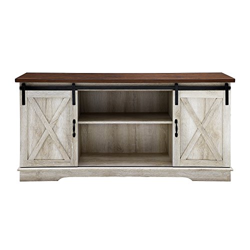 Home Accent Furnishings New 58 Inch Sliding Barn Door Television Stand - White Oak Finish with Dark Top