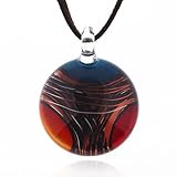 Chuvora Hand Blown Venetian Murano Glass Multi-Colored Round Pendant Necklace, 18-20 inches